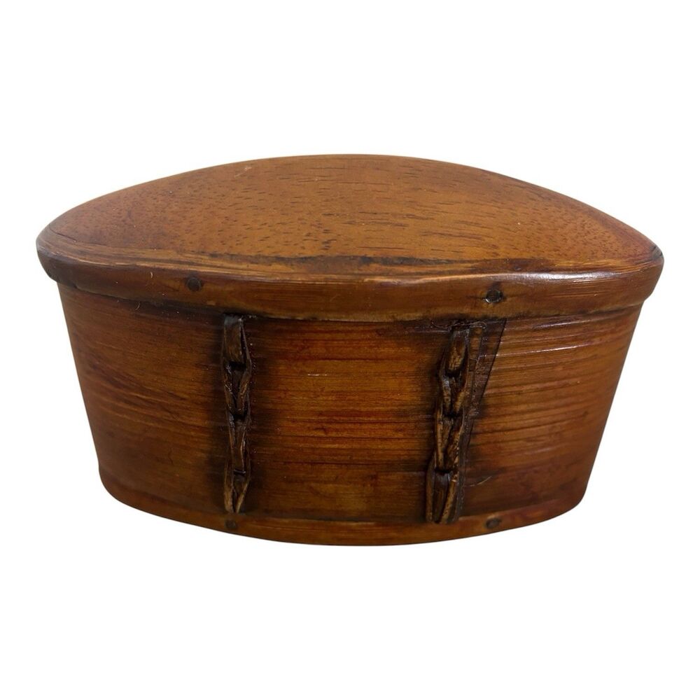 VTG Thai Akha Hill Tribe Bamboo Mulberry Wood Oval Tobacco Box Lidded
